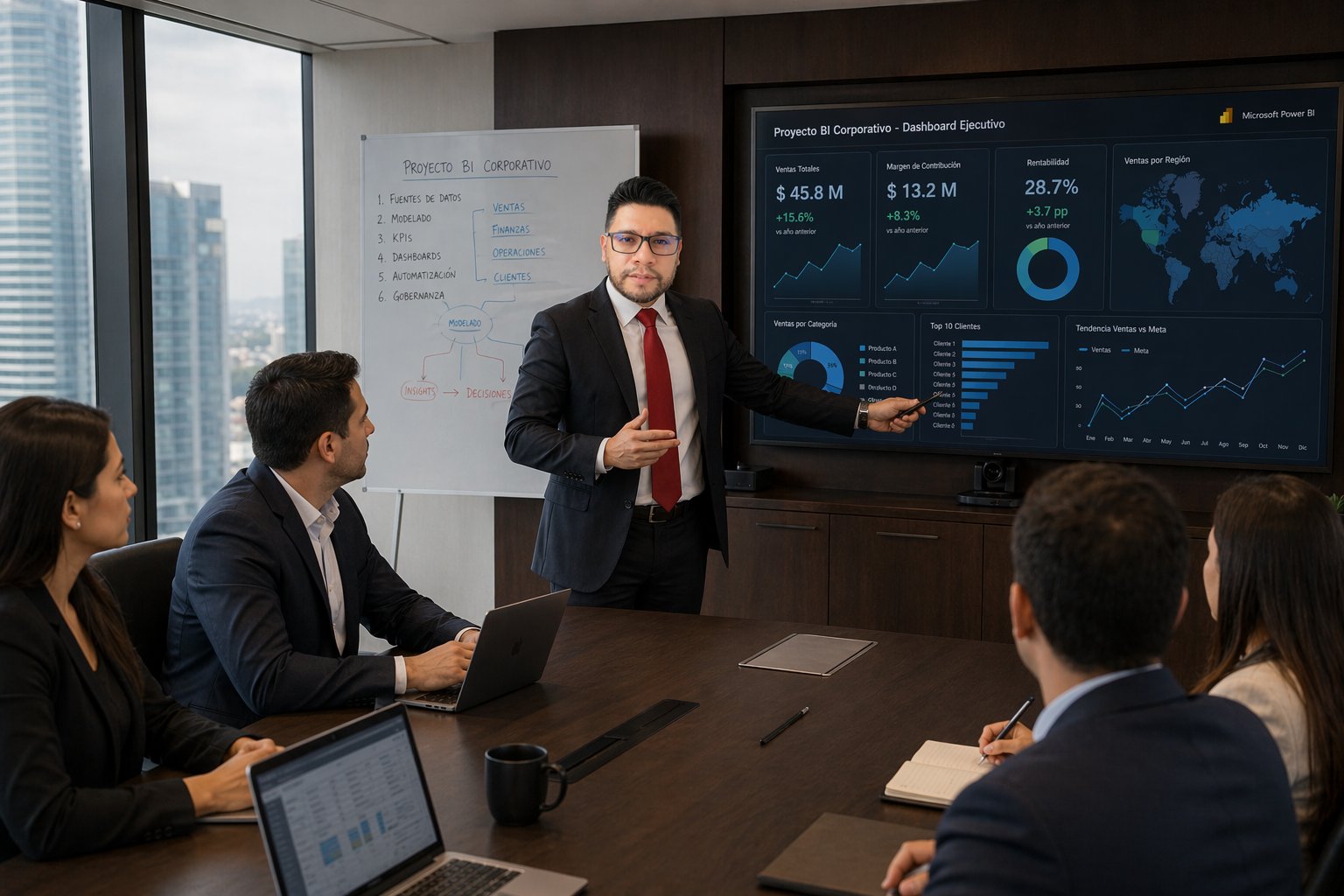 Lenz Gutiérrez presentando proyecto BI Corporativo con dashboards ejecutivos en Power BI